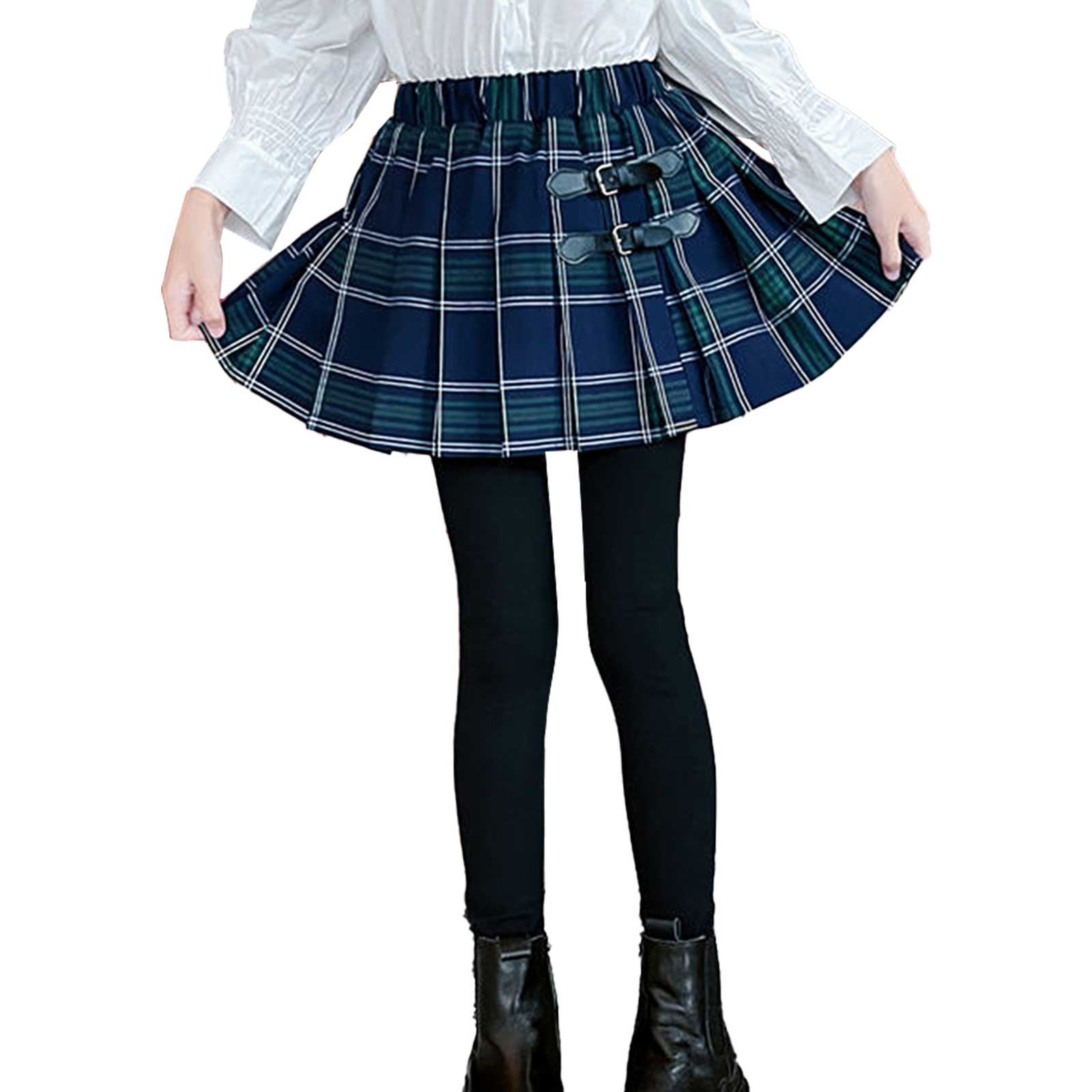 Gonne a quadri scozzesi per bambina moda invernale Leggings senza piede solidi con gonna a pieghe Leggings caldi per ragazze abbigliamento per bambini