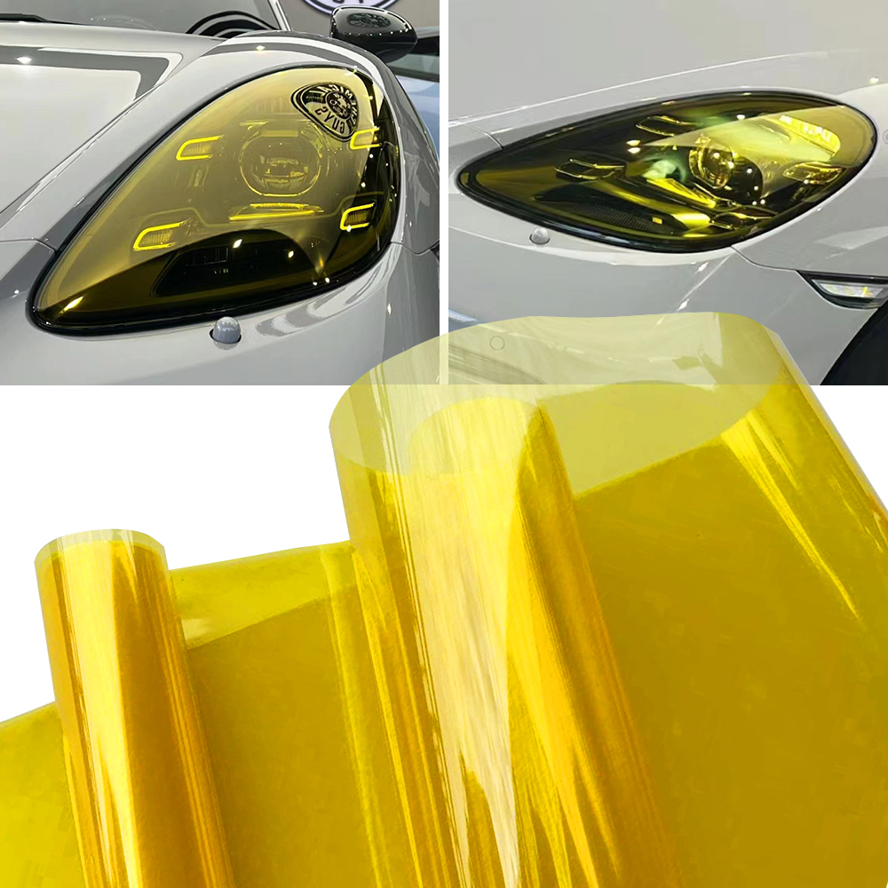 Amarillo Auto luz de coche faro luz trasera tinte vinilo película pegatina fácil palo motocicleta película impermeable Diy decoración de coche completo