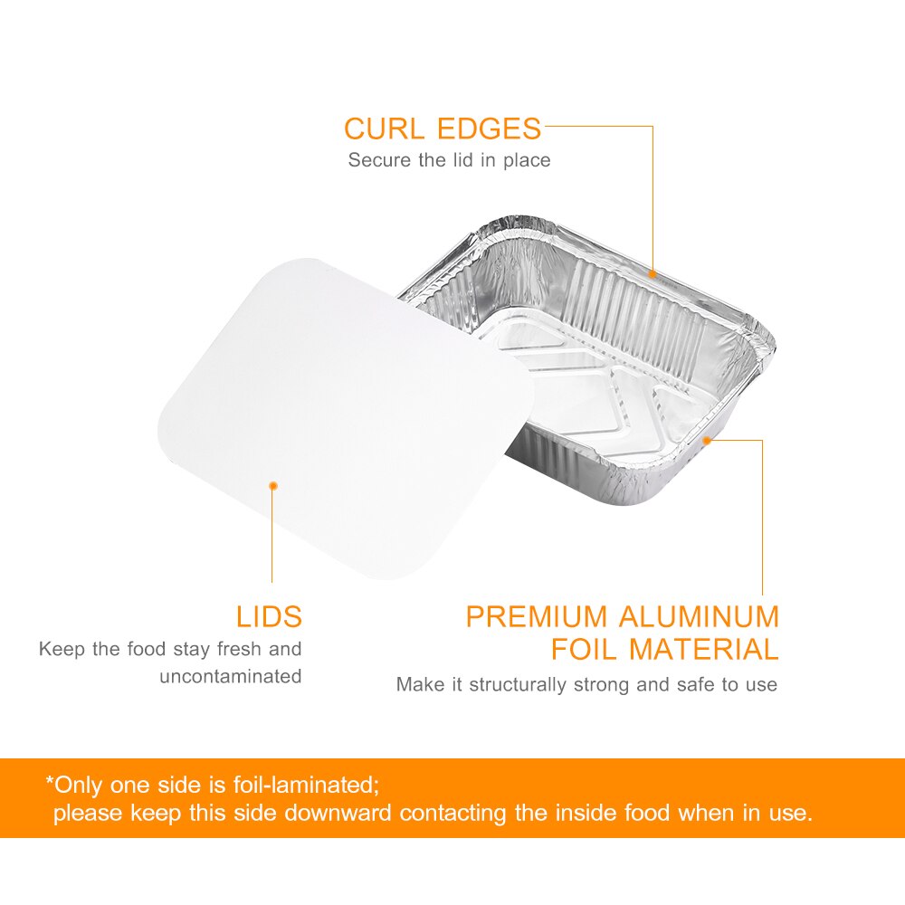 20 stk/pakning engangs uttakspanner aluminiumsfolie pannebeholdere panner med lokk til baking oppbevaring oppvarming matlaging rist matte