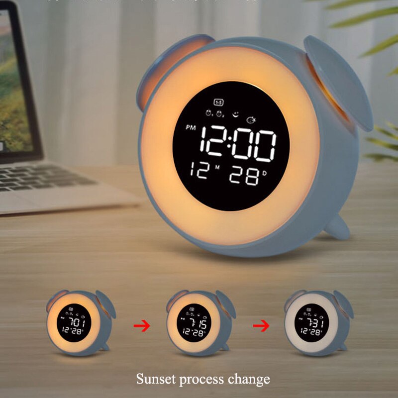 Touch Sensing Digital Alarm Clock Sunrise Sunset LED Wake Up Lights Colorful Light Snooze Mode Nature Sound Sleep Alarm Clock