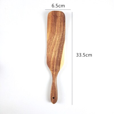 Teak Wood Kitchen Utensils Eco Natural Wooden Cooking Tools Non-Stick Fried Egg Spatula Salad Mixing Shovels Cooking Turners: A-L