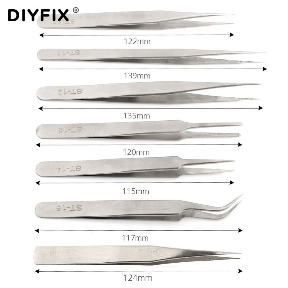 Diyfix tarkkuuselektroniset pinsetit puristustyyppi ruostumaton teräs antistaattinen juotos apu korjaus poiminta asennustyökalut