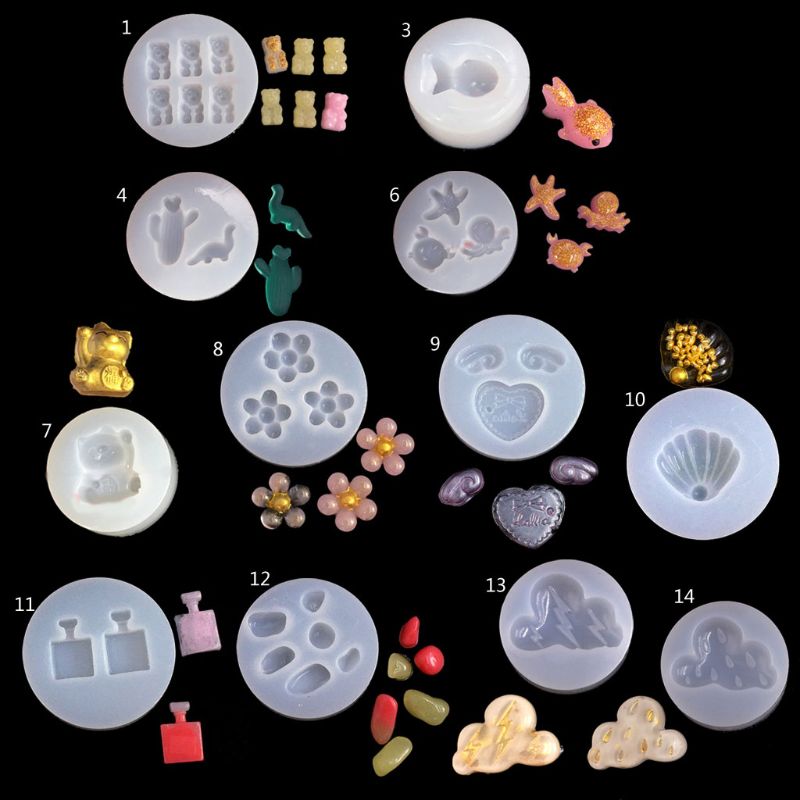 Cute Min Earrings Pendants Silicone Resin Mold Bear Dinosaur Goldfish Shell Flower Resin Casting Mold Jewelry Art Tools