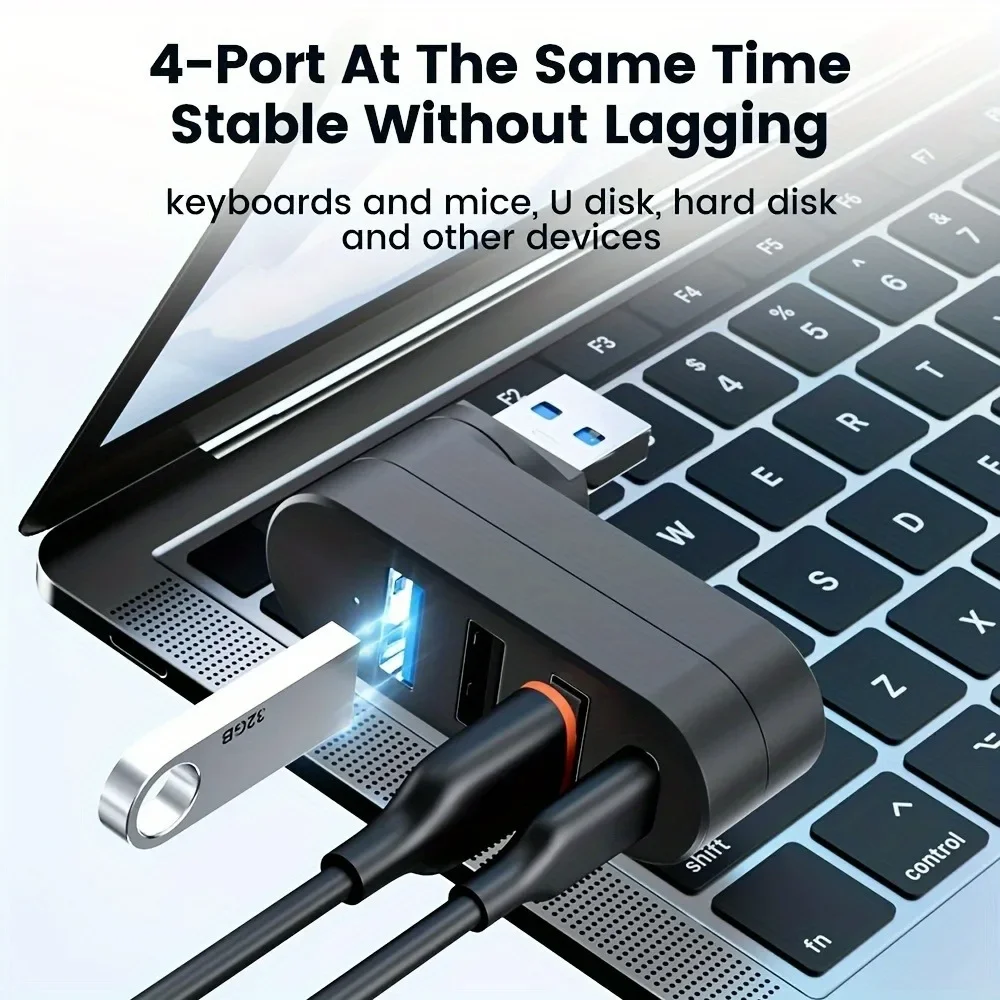 Hub USB 3.0 a 4 porte 90 ° 180 ° Trasferimento dati di alimentazione USB A 1 USB C ruotabile per laptop, auto, iMac, MacBook Air Pro, PC Adapte