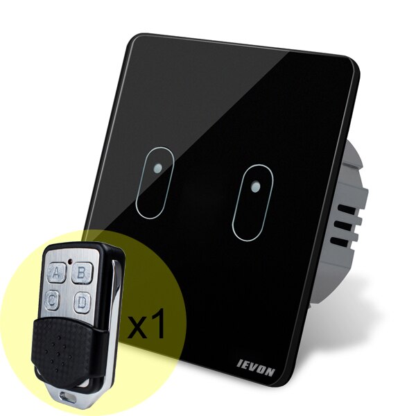 2 Gang remote control light Switch, black Glass Wireless remote control Switch, EU wall light switch touch remote control switch