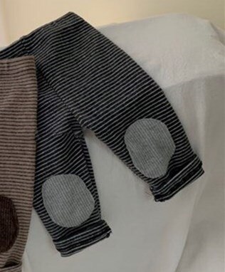 Baby drenge piger knæ patch bukser forår børn ren bomuld søde stribede leggings toddler: Mørkegrå / 6m