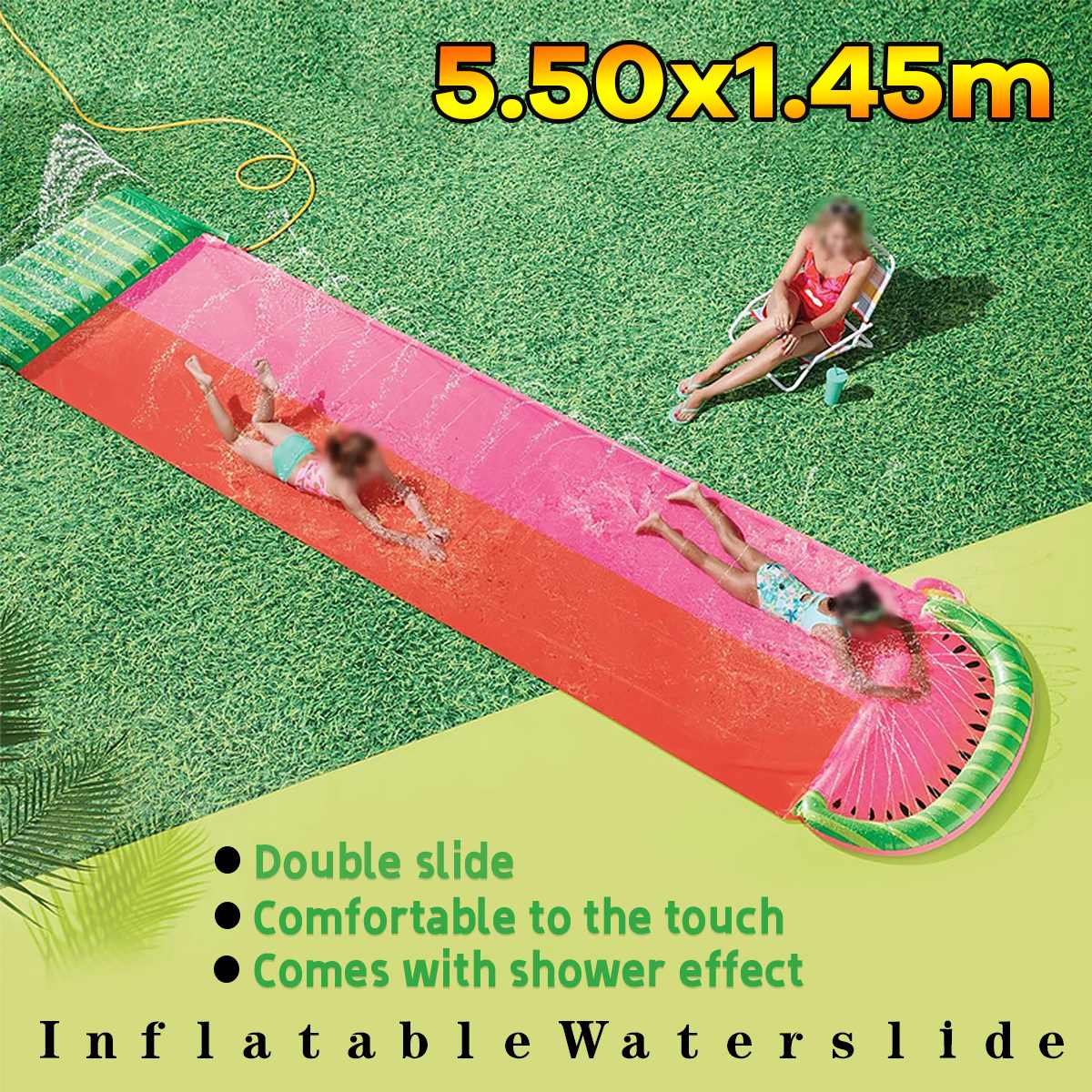 550X145Cm Opblaasbare Waterglijbaan Watermeloen Outdoor Gazon Tuin Zwembad Glijbaan Spel Golven Rider Zomer Water Speelgoed Kid volwassen