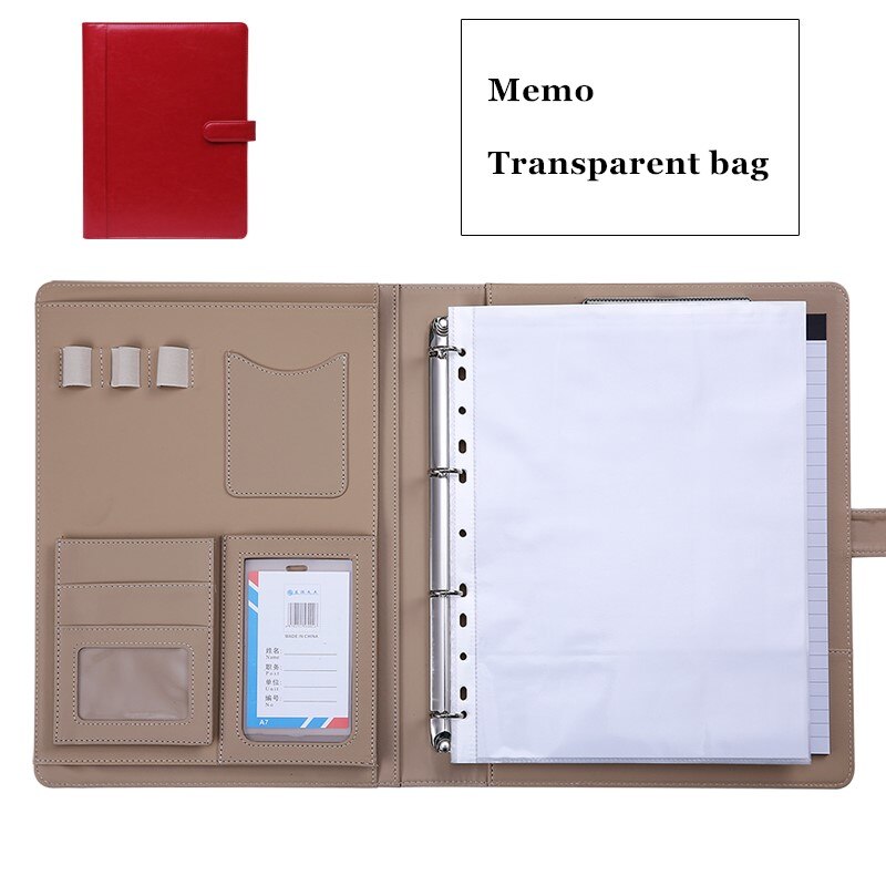 Luksusowy Organizer notatnik A4 klamra segregator Folder torba na dokumenty teczki z kalkulatorem notatnik artykuły papiernicze: A Red