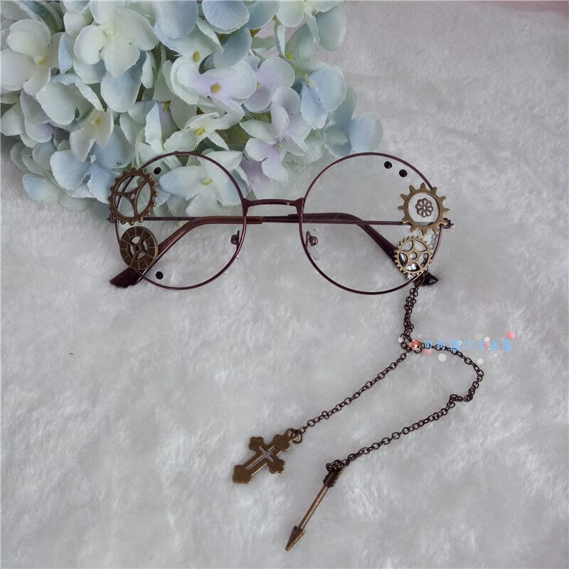 Vrouwen Lolita Steampunk Bril Retro Gear Chain Ronde Bril Brillen Retro Harajuku Decoratie Eyewear Punk Gothic Cosplay Prop