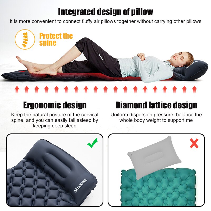 Pacoone Outdoor Isomatte Camping aufblasbare Matratze eingebaute Pumpe ultraleichte Luftkissen Reise matte mit Kopfstütze für Trave