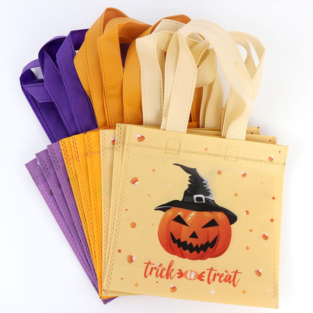 Ourwarm 24Pcs Halloween Non-woven Draagtas 8X8 Inch Pompoen Truc Of Behandelen Bags Met handvat Voor Halloween Party Benodigdheden