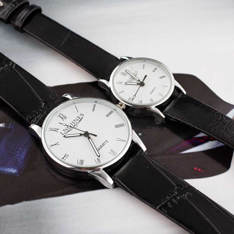 1 Pcs Stylish Waterproof Couple Quartz Watch Leather Strap Sports Watch Convenient Couple Watch With box