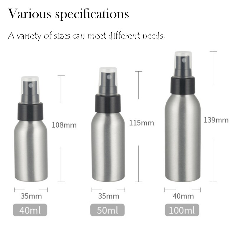 40ml/50ml/100ml aluminium sprayflaska silver portabla mini parfymflaskor tomma påfyllningsbara kosmetiska sprayer atomizer: 50ml en sprayflaska