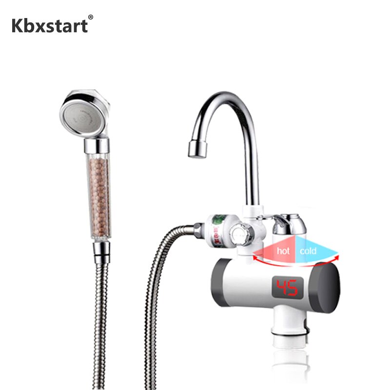 3000W Temperature Display Instant Water Tap Tankless Electric Faucet Kitchen Bathroom Cold Water Heating Heater With Shower