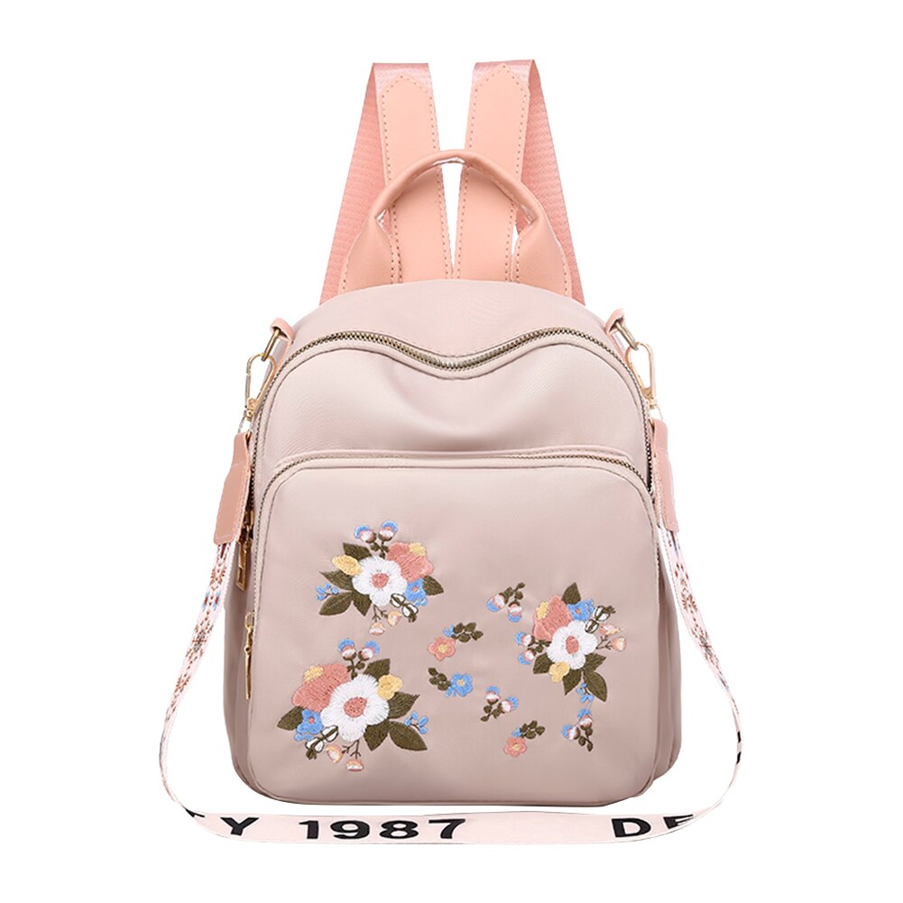 Oxford Tuch Stickerei Frauen Schulter Rucksack retro Blume Gedruckt Multi Reißverschluss Pack lässig Mädchen Schüler Schule Tasche: Rosa