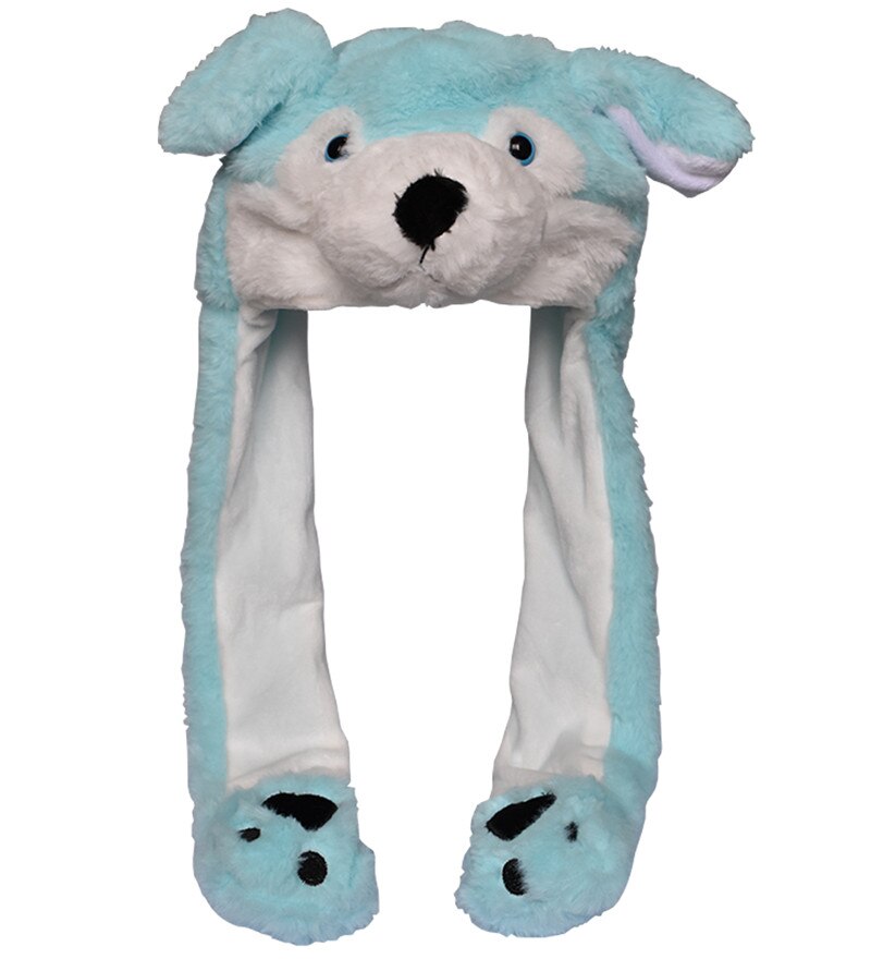 DOUBCHOW Ear Moving Cute Plush Grey Wolf Animal Hat with Paws for Adults Teenagers Kids Boys Girls Costume Winter Hats Beanie