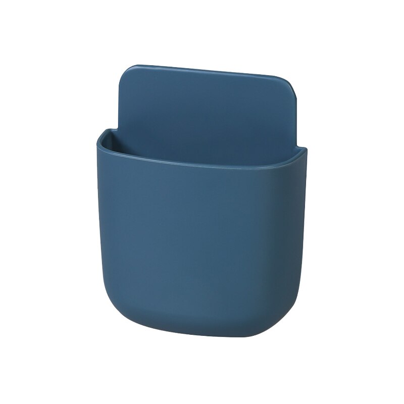 Round/ Square Wall Mounted Remote Storage Box Portable Home Device Remote Control Storage Box Organizer ABS Desktop Phone Shelf: round Ink blue