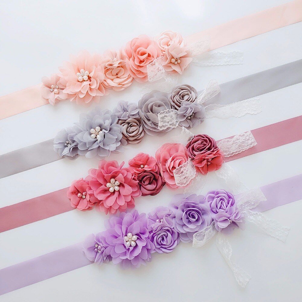 Nuevos y creativos cinturones finos y largos de seda, fajín de señora con flores de gasa, lazo de encaje, accesorios de boda y