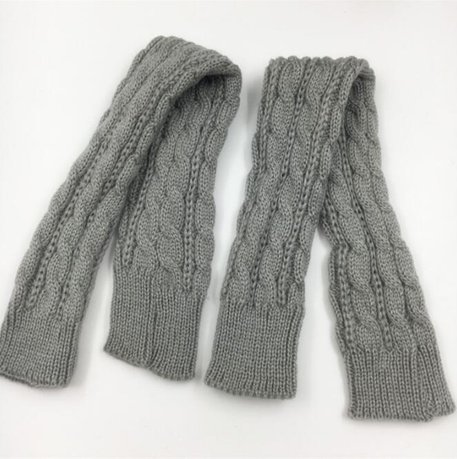 Hampa blommor fingerfria stickade långa handskar kvinnor kvinnliga varma vinter guantes mujer ull armvärmare: Ljusgrått