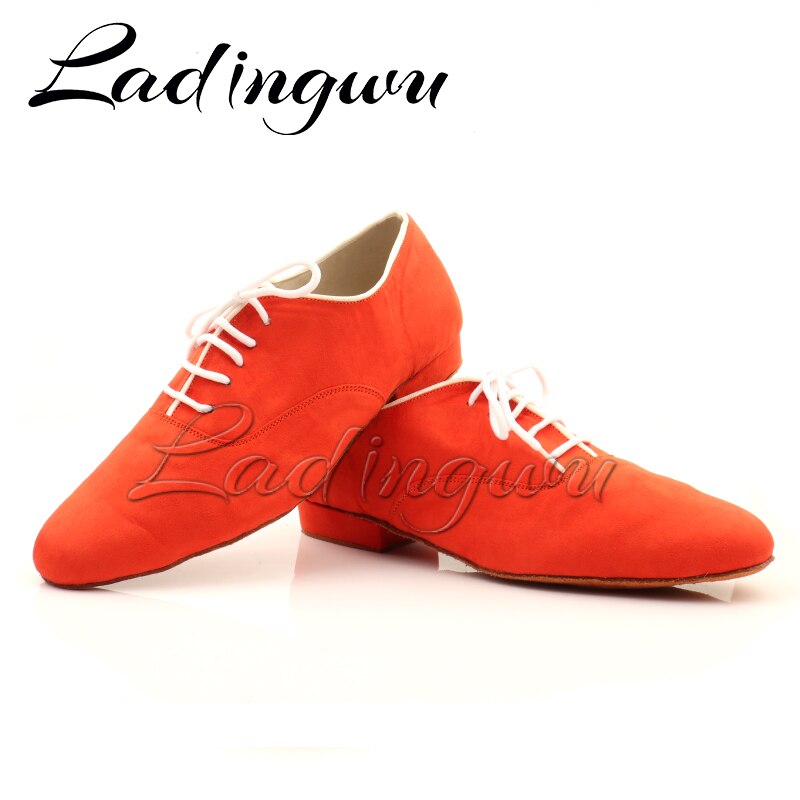 Ladingwu-zapatos de baile de salón para hombre, calzado moderno de ante rojo, zapatos de baile latino,