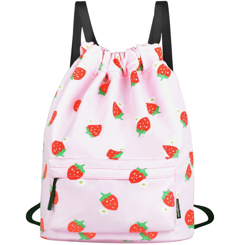 Sport Bag Gym Bag Backpack Waterproof Nylon Convenient Pocket Travel Bags Large Capacity Sac Femme Bag For School Teen Girls: Strawberry