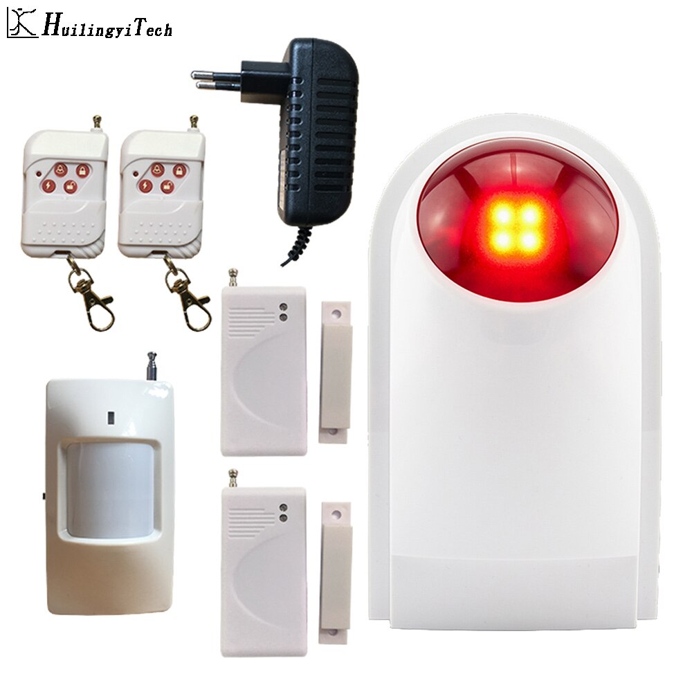 HuilingyiTech Home Security PIR Alert Infrared Sensor Anti-theft Motion Detector Alarm Monitor Wireless Flash Siren Alarm system: flash-1f2r1p2d / EU Plug