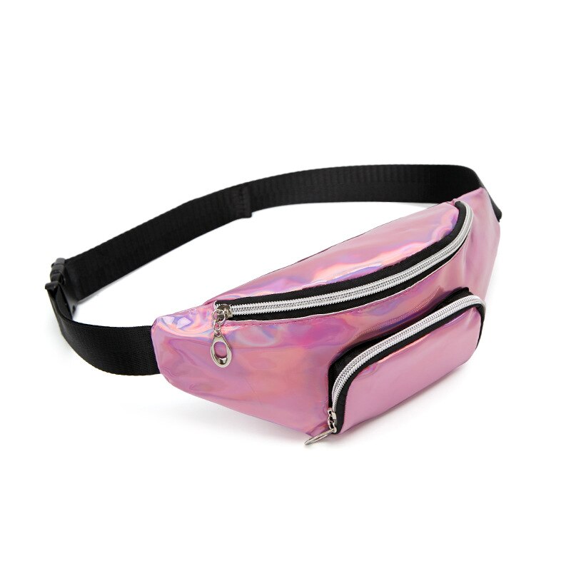 Fanny pack women PU leather waist bag sequins shoulder messenger chest bag coin belt purse phone bag key pouch: Pink3