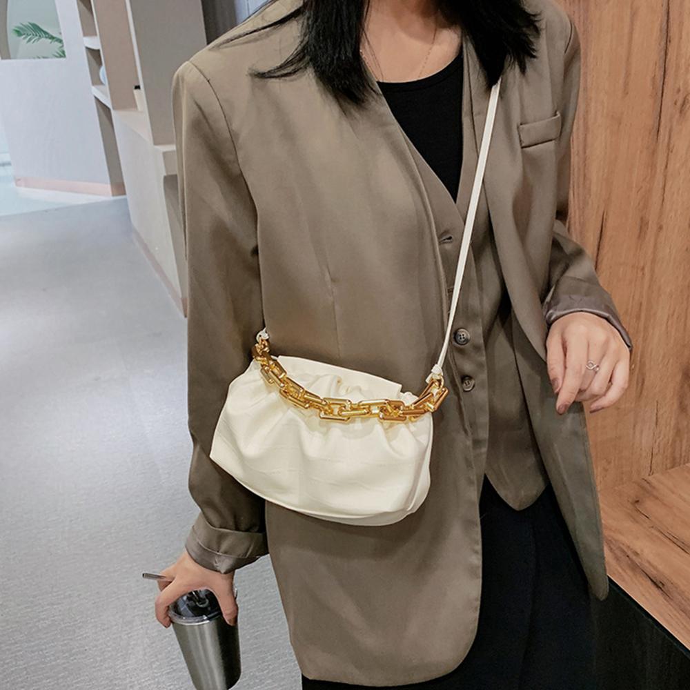 Sacs à main plissés en cuir PU pour femmes, sacs à bandoulière à motif de pierre rétro, sacoche à épaule couleur unie avec chaîne