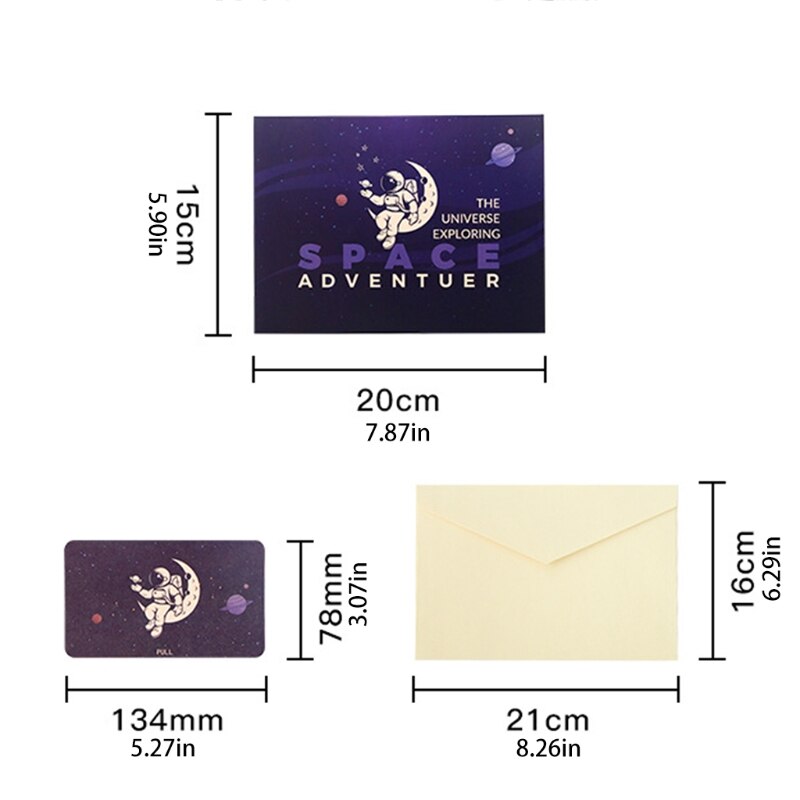 Z kreskówkowym motywem kosmosu powitanie kartka okolicznościowa z kopertą 3D astronauta rakieta planeta gwiazda składany zabawny rzeźba błogosławieństwo papier prezentowy