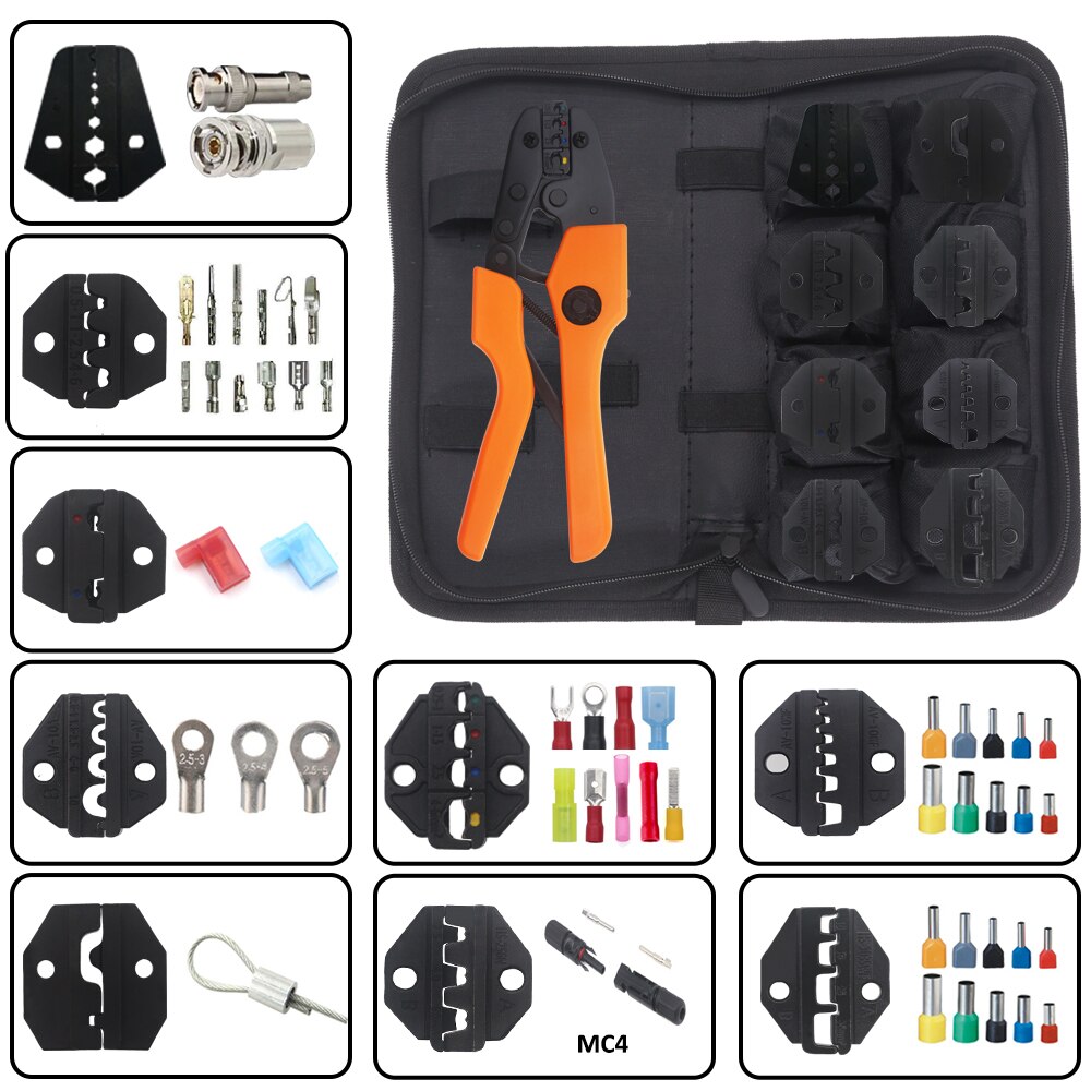 Crimp Pliers &amp; Dies Set Wire Terminals Crimping Tools Precision Crimper Labor-Saving Ergonomic Handle Easy To Grasp&amp;Press: AN 9JAWS BAG