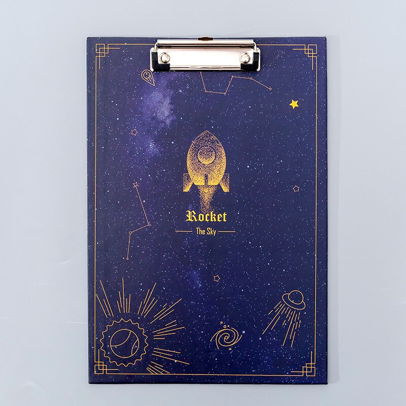 A4 Clipboard File Board Dream Starry Star Sky Clip Paper Clip Student Pad Board Word Folder: Green