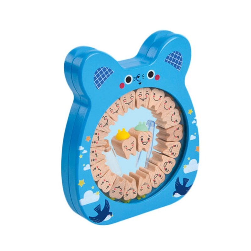 Scatola per denti in legno a forma di dente porta denti decidui scatola commemorativa per denti da latte 87HD: blu