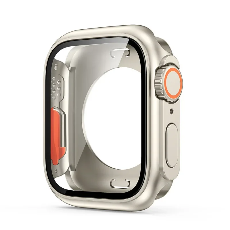 Tempered Glass+Cover For Apple Watch case 46mm 42mm 45mm 44mm 41mm 40mm Screen bumper Protector for iwatch serie 10 9 8 7 6 SE 5: Rose Gold / 1 Inches