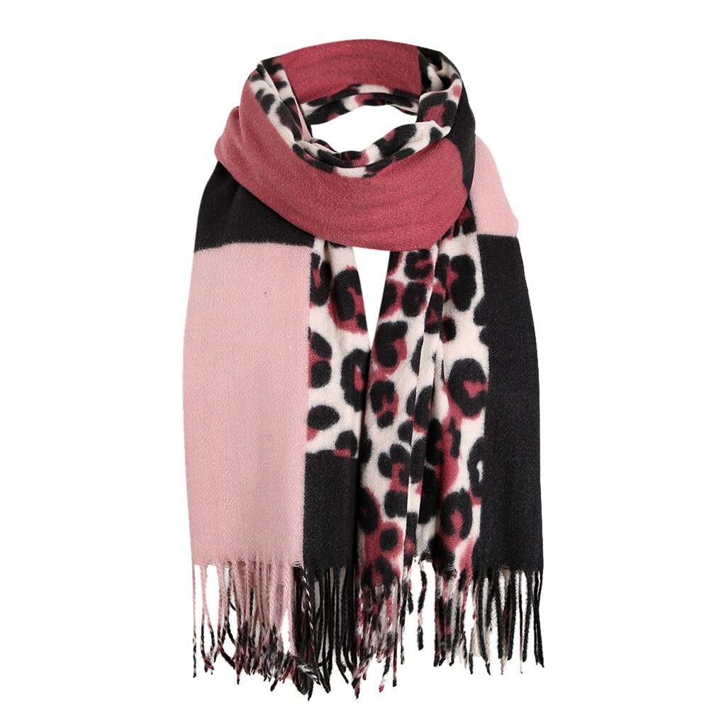 Leopard print winter women wool Brand shawl hijab luxury for ladies long scarves thick oversize pashmina#g3: Roze