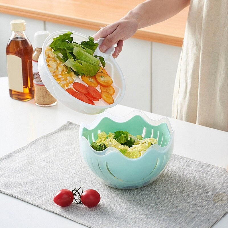 Keuken Fruit Salade Cut Plantaardige Opbergdoos Filter Kom Creatieve Golvend Groente En Fruit Salade Maker Keuken Gadget