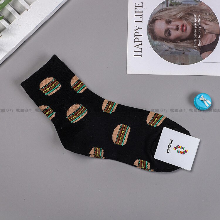 Nourriture femmes chaussette dessin animé femme chaussettes femmes décontracté coton Sox filles automne hiver à la hambourg frites Pizza Skarpetki: 1