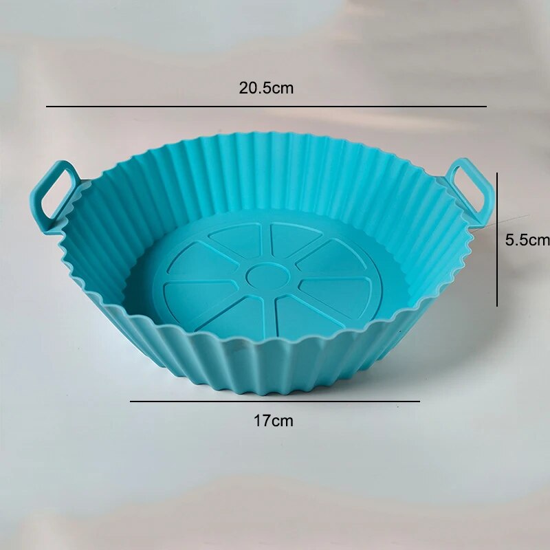 Air Fryer Silikon-Backblechmatte, kreisförmig, hochtemperaturbeständig, faltbar, Doppelohr-Backblech in Lebensmittelqualität: Freier Raum