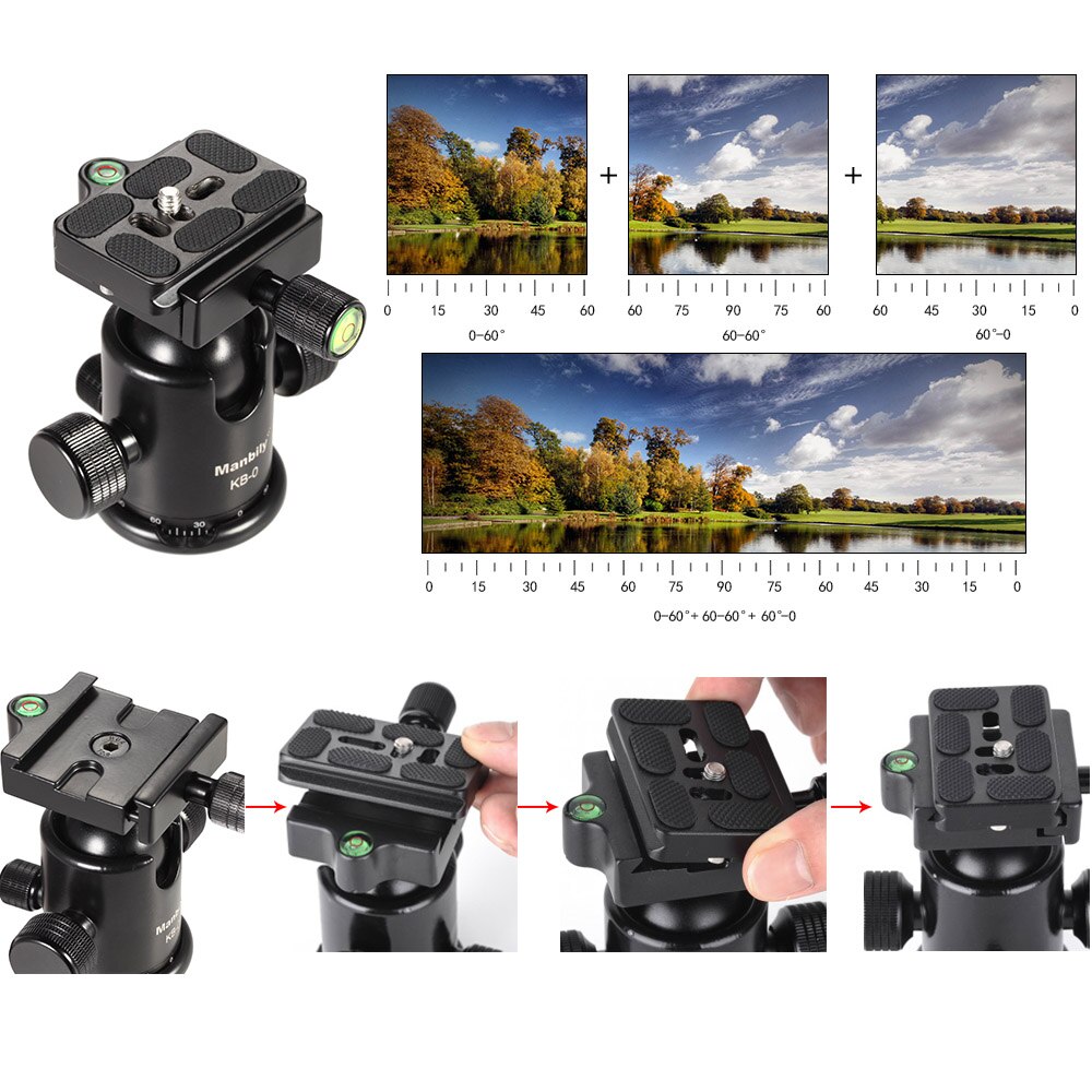 Manbily Aluminum Alloy Tripod Head Camera Ball Head Panoramic Head Sliding Rail Head with 2 Built-in Spirit Levels