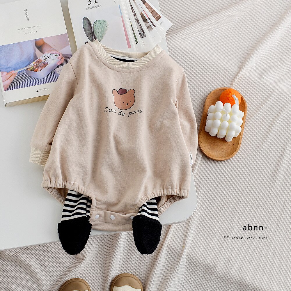 Herbst 2022 Neue Geboren Baby Onesie Kleidung Infant Girs Kleidung Cartoon Bär Gedruckt Bodys Jungen Lange Ärmeln Overall Outfits