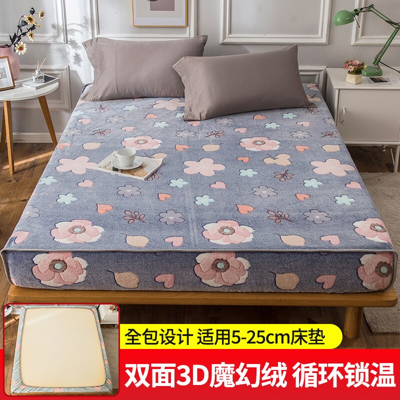 Łóżko z koralowym polarem zimowe pogrubione dwustronne flanelowe narzuty Wszystko-włącznie antypoślizgowe pokrowce ochronne na materac Simmons: żółty