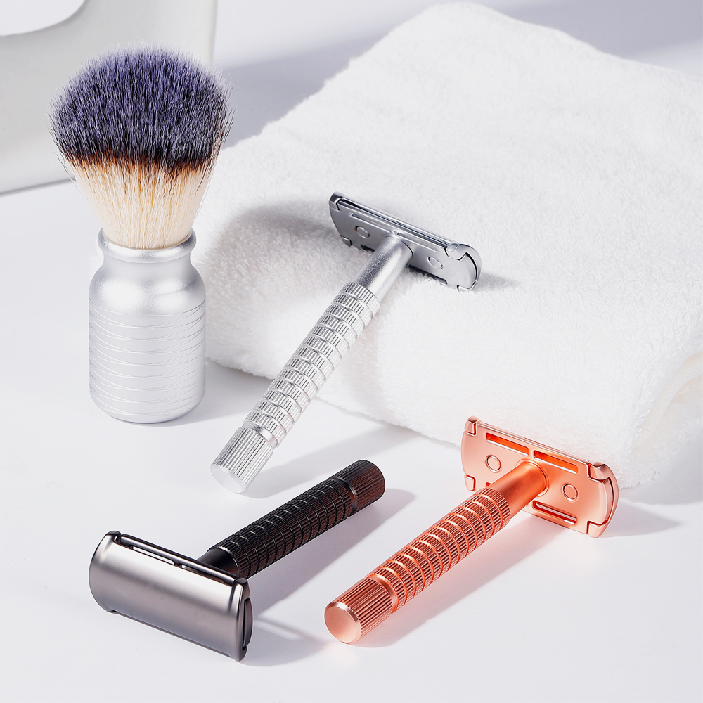 Maquinilla de afeitar de seguridad Whityle de doble filo, afeitadora Manual Popular en húmedo, herramienta de cuidado de afeitadora clásica para hombres y mujeres con 5 hojas de platino