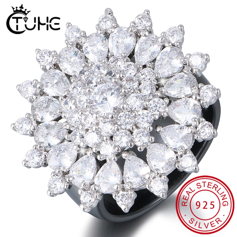 Sterling Silver Engagement Claws Rings For Women AAA White Zircon Cubic Rings Female Ceramic Wedding