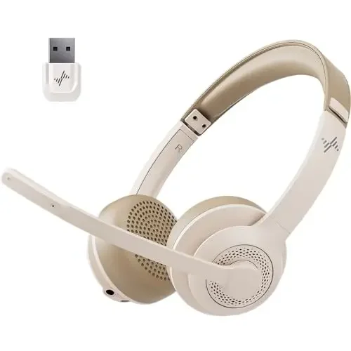 JIAMQISHI Wireless Headset with Mic for Work Bluetooth V5.2 Headphones with AI Noise Cancelling Mic USB Dongle for Laptop,PC