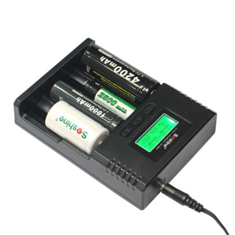 Soshine H4 LCD chargeur de courant universel réglable intelligent pour 26650 18650 16340 Li-ion liifelium NiMH 1.2V C AA AAA w/chargeur de voiture
