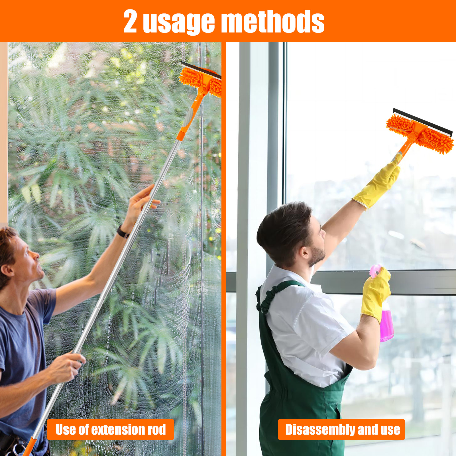 Extendable Window Cleaner Tools Set 180° Rotatable Long Handle Window Mop Household Squeegee Wiper Dust Cleaner Brush