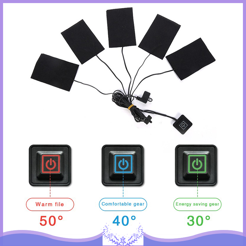 USB Opgeladen 5 Pads Kleding Verwarming Pad 5V Carbon Fiber Heater Elektrische Verwarming Vel Winter Warmer Pad Vest Jas waterdicht