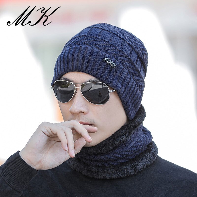 Maikun, gorro de invierno , gorro de lana para hombre, conjunto de dos piezas, gorro de punto cálido informal: cap007Navy