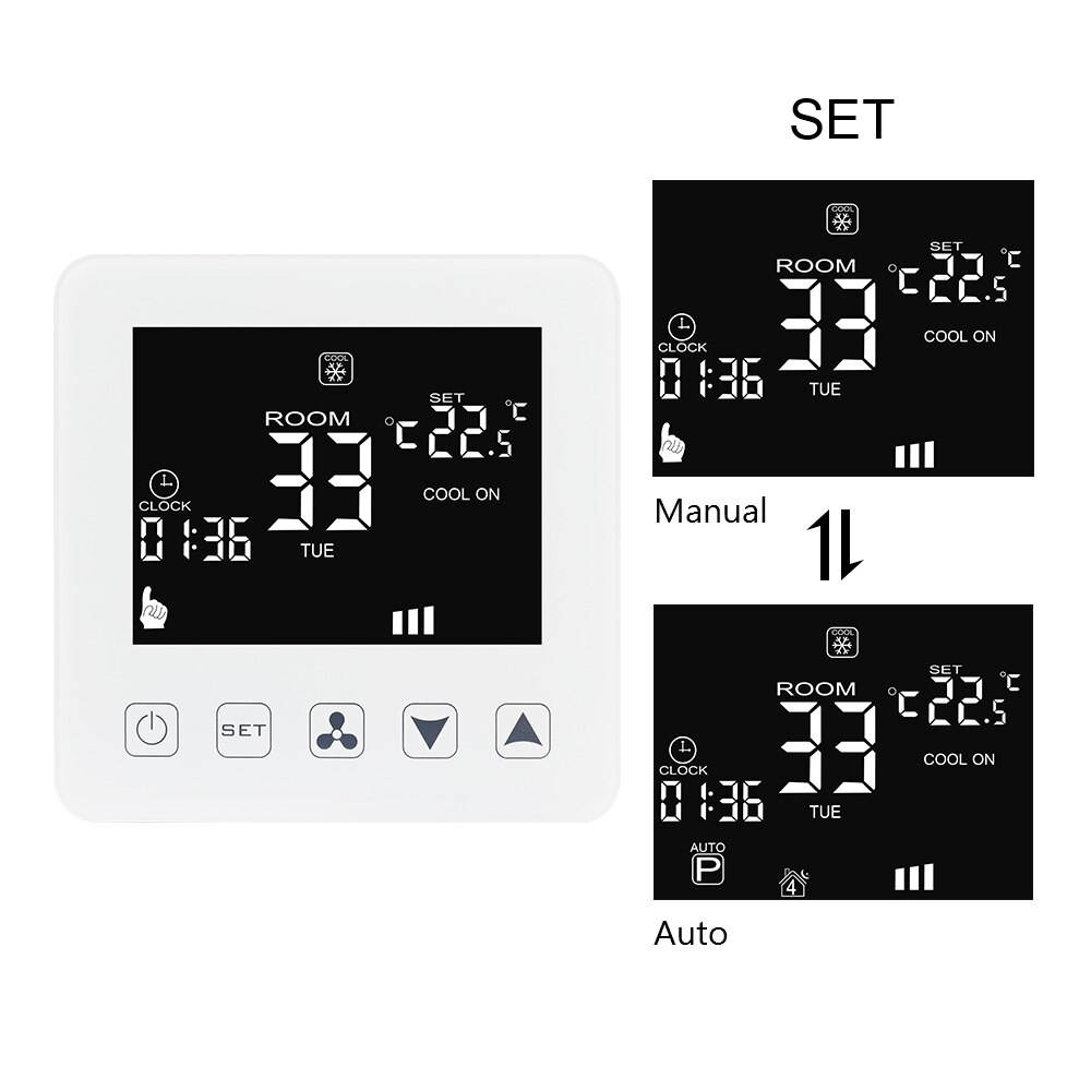 Wifi temperatur controller fan coil enhed smart termostat  ac 200 ~ 240v 5a køling varme ventilation arbejdstilstand