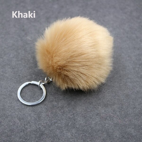 de Navidad Artificial Bola de pelo de conejo de peluche de felpa Fuzzy Llavero de pelo llavero con pompón coche bolsa llavero colgante de llavero de la joyería: Khaki