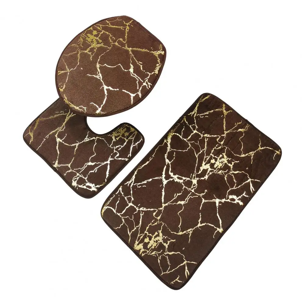 3 Pcs/Set Toilet Carpet Polyester Marble Toilet Lid Cover Bathroom Rug Stripe Printing Anti Slip Shower Rugs Home Accessories: Blue
